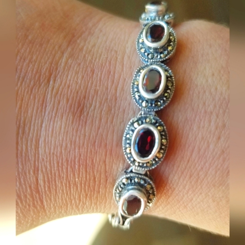 Sterling Silver Garnet Bracelet